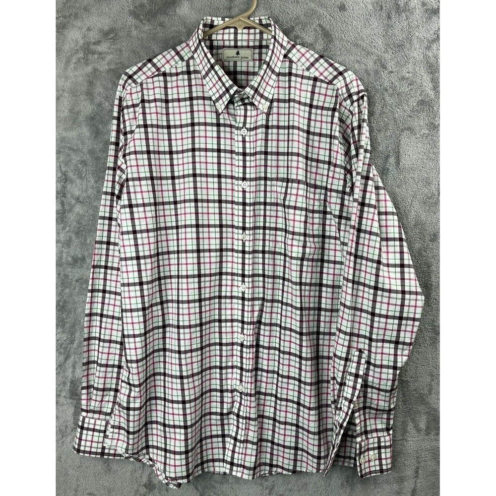 3/$20 Southern Pines Mens Large Pink Plaid Long Sleeve Cotton Button Shirt - Picture 3 of 4
